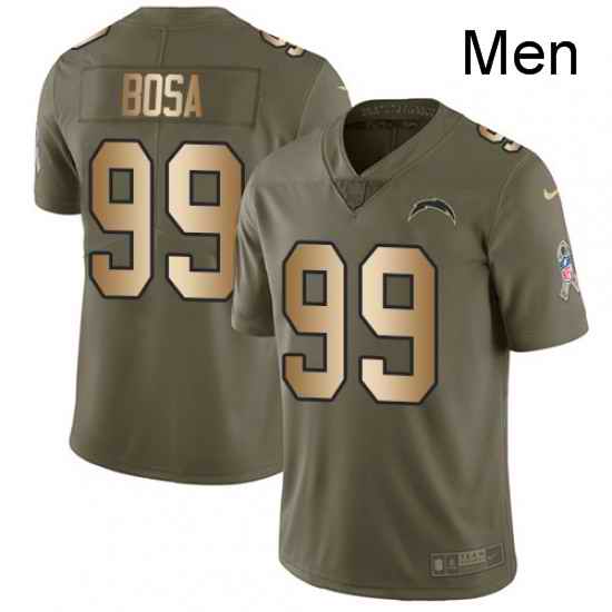 Men Nike Los Angeles Chargers 99 Joey Bosa Limited OliveGold 2017 Salute to Service NFL Jersey